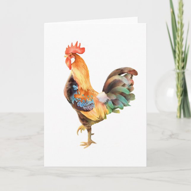 Vibrant coloured Rooster Card (Front)