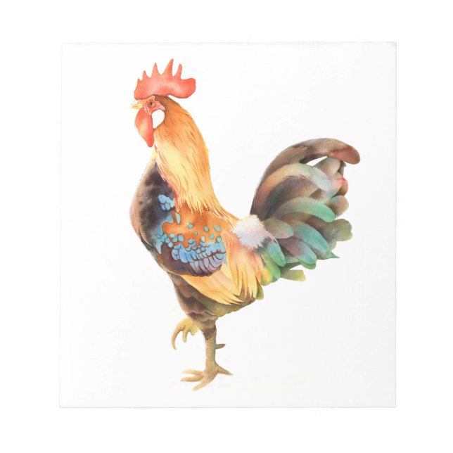 Vibrant coloured Rooster Notepad (Front)