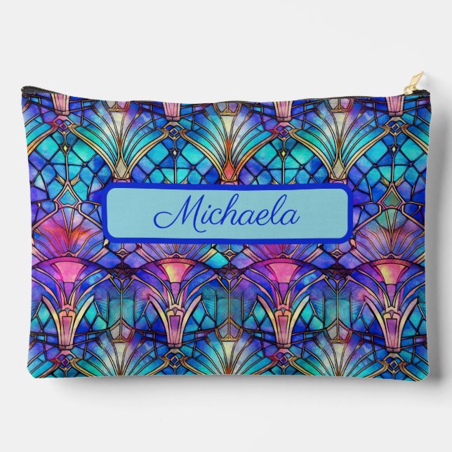Vibrant Coloured Stained Glass Personalized Accessory Pouch (Back)