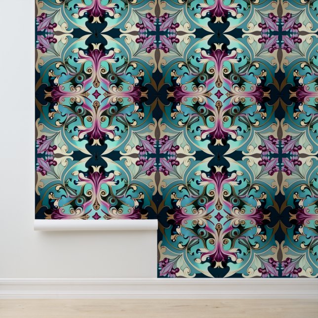 Vibrant Coloured Symmetrical Repeat Pattern  Wallpaper (Application)