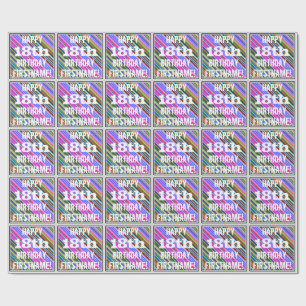 Vibrant, Colourful 18th Birthday + Custom Name Wrapping Paper