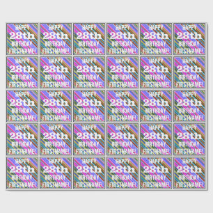 Vibrant, Colourful 28th Birthday + Custom Name Wrapping Paper