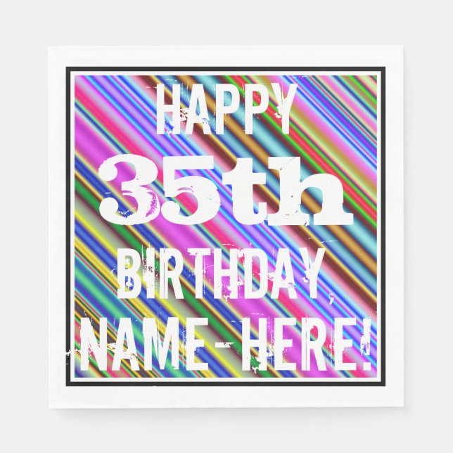 Vibrant, Colourful 35th Birthday + Custom Name Napkin (Front)