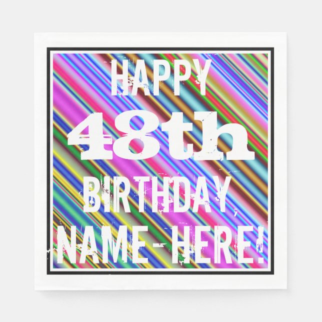 Vibrant, Colourful 48th Birthday + Custom Name Napkin (Front)