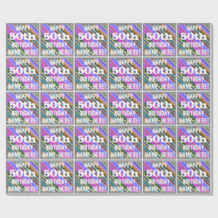 Vibrant, Colourful 50th Birthday + Custom Name Wrapping Paper