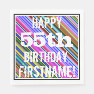 Vibrant, Colourful 55th Birthday + Custom Name Napkin