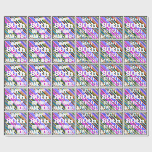 Vibrant, Colourful 80th Birthday + Custom Name Wrapping Paper