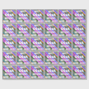 Vibrant, Colourful 91st Birthday + Custom Name Wrapping Paper