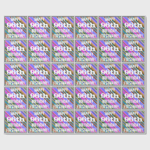 Vibrant, Colourful 96th Birthday + Custom Name Wrapping Paper