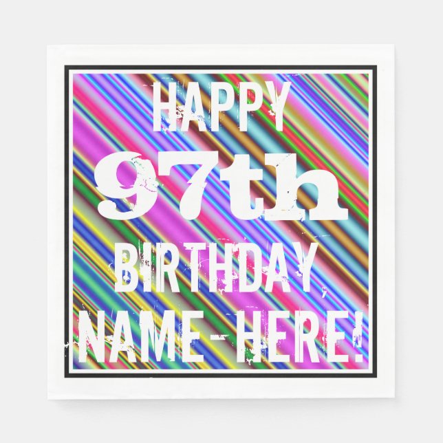 Vibrant, Colourful 97th Birthday + Custom Name Napkin (Front)