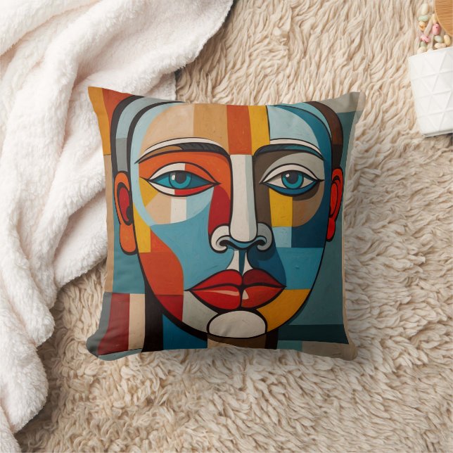 Vibrant Colourful Abstract Face Painting Throw Pillow (Blanket)