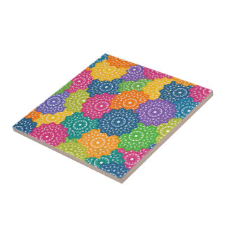 Vibrant Colourful Abstract Flowers Tile