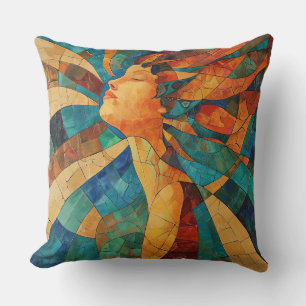 Vibrant Colourful Abstract Mosaic Woman Throw Pillow