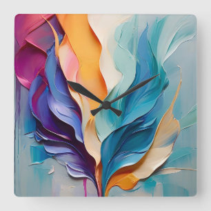 Vibrant Colourful Abstract Painting Artwork Square Wall Clock