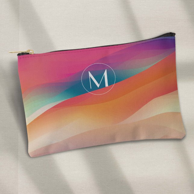Vibrant colourful abstract simple monogram accessory pouch (Abstract colorful, simple modern monogram accessory pouch.)