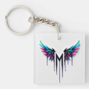 Vibrant Colourful Angel Wings M Monogram Graphic Keychain