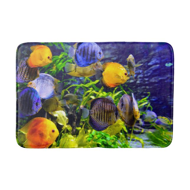 Vibrant Colourful Aquatic Tropical Sea Fish Bath Mat (Front)