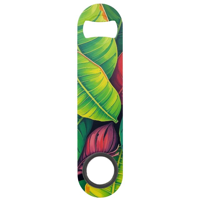 Vibrant Colourful Banana Foliage Pattern Bar Key (Front)