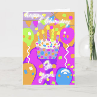 vibrant colourful birthday cake greeting card