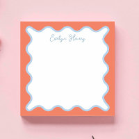 Vibrant Colourful Blue Peach Wavy Zigzag Border