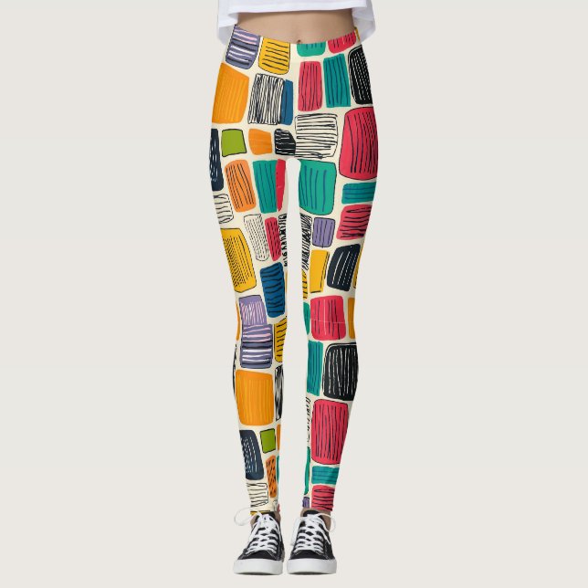 Vibrant Colourful Box Pattern (2) Leggings (Front)