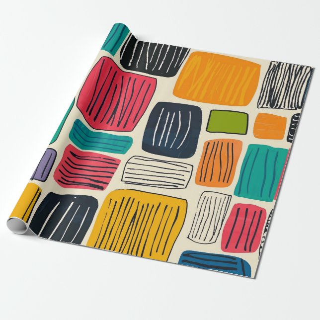 Vibrant Colourful Box Pattern (2) Wrapping Paper (Unrolled)