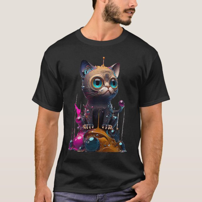 Vibrant Colourful Cat 3D Abstract Vector Cat T-Shirt (Front)