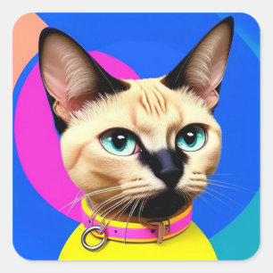 🐱 Vibrant Colourful Cat Gift For Cat Lover 🎁 Square Sticker