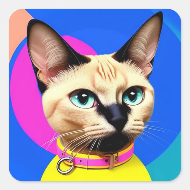 🐱 Vibrant Colourful Cat Gift For Cat Lover 🎁 Square Sticker (Front)