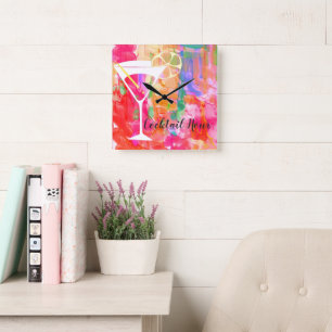 Vibrant & Colourful Cocktail Hour Typography Square Wall Clock