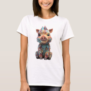 Vibrant Colourful Feathered Baby Boar Piglet Women T-Shirt