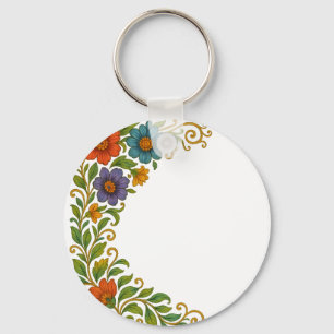 Vibrant Colourful Floral Corner Margin Design Keychain