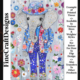 Vibrant Colourful Floral Elephant AT7 Decoupage Tissue Paper