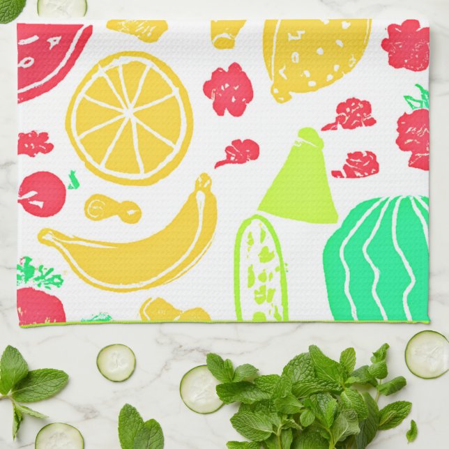 Vibrant Colourful Fruits Pattern Kitchen Towel (Folded)
