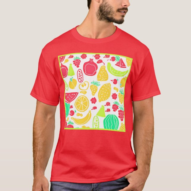 Vibrant Colourful Fruits Pattern T-Shirt (Front)
