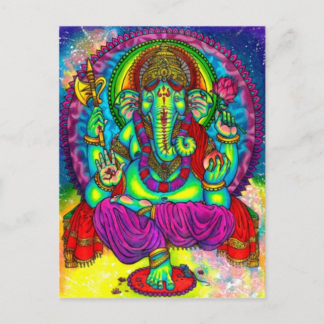 Vibrant Colourful Ganesh Painting Postcard (Front)