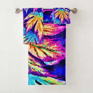 Vibrant Colourful Leaves Pattern Bath Towel Set