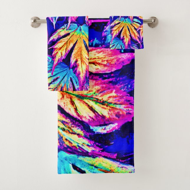 Vibrant Colourful Leaves Pattern Bath Towel Set (Insitu)