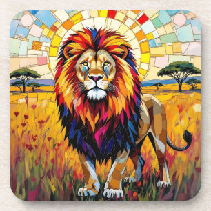 Vibrant Colourful Lion Mosaic   Coaster