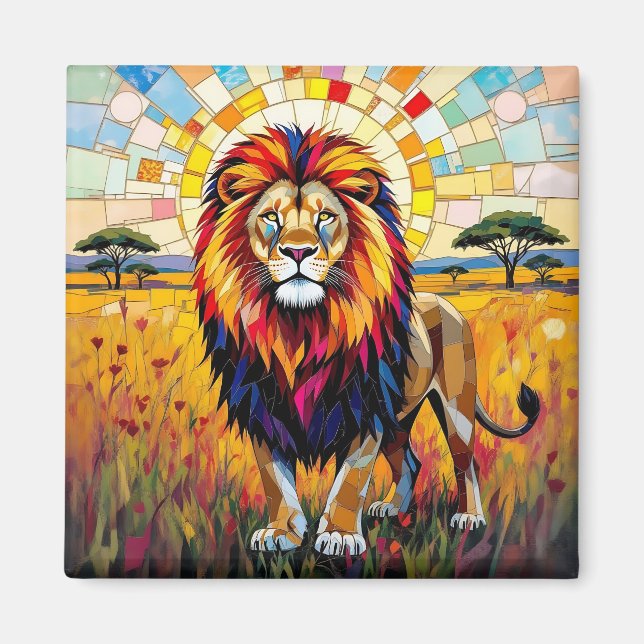 Vibrant Colourful Lion Mosaic   Magnet (Front)