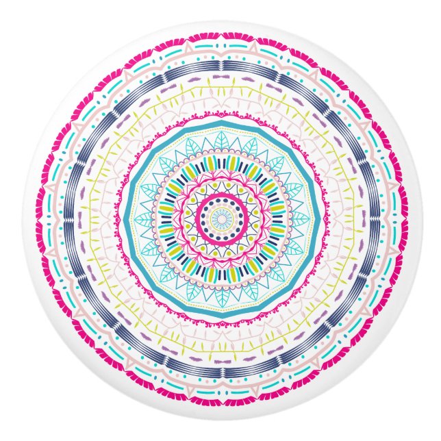 Vibrant Colourful Mandala Art Ceramic Knob (Front)