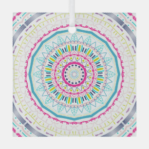 Vibrant Colourful Mandala Art Glass Ornament