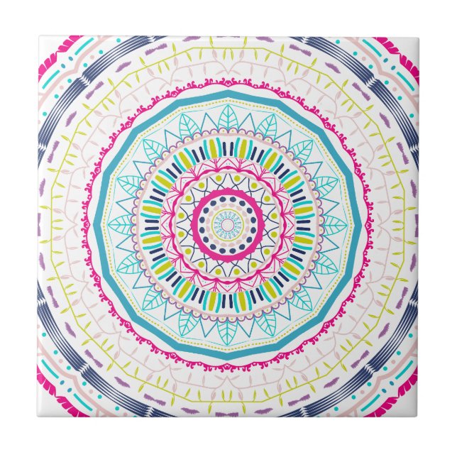 Vibrant Colourful Mandala Art Tile (Front)