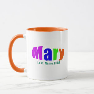 Vibrant Colourful "Mary" Name, Personalized Green Mug