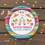 Vibrant Colourful Mexican Mariachi Band Fiesta Paper Plate<br><div class="desc">Celebrate your "compromiso" with these vibrant Mexican fiesta-themed supplies featuring a cheerful mariachi duo,  cacti,  and colourful floral accents. This festive design is perfect for a lively engagement party or pre-wedding celebration. Easily personalize with your own names and dates for a custom touch.</div>