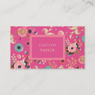 Vibrant   Colourful Modern Floral in Pink Business Card
