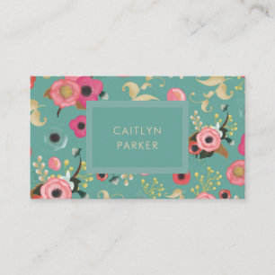 Vibrant   Colourful Modern Floral in Teal Business Card