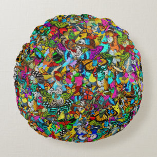 Vibrant Colourful Mosaic Pattern Style Round Pillow
