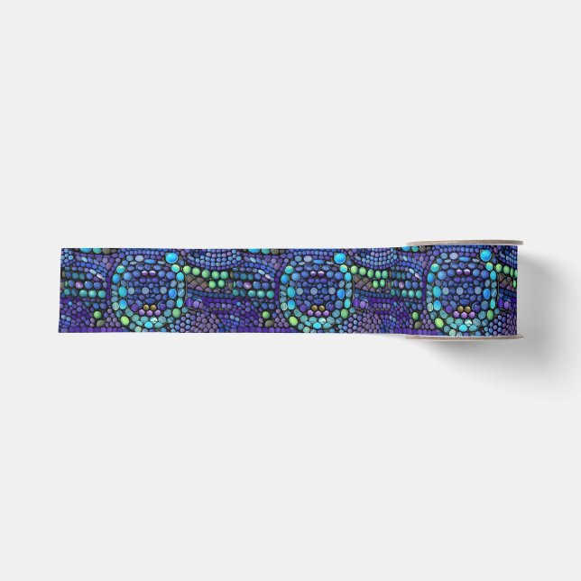 Vibrant Colourful Mosaic Tile Pattern Grosgrain Ribbon (Front)