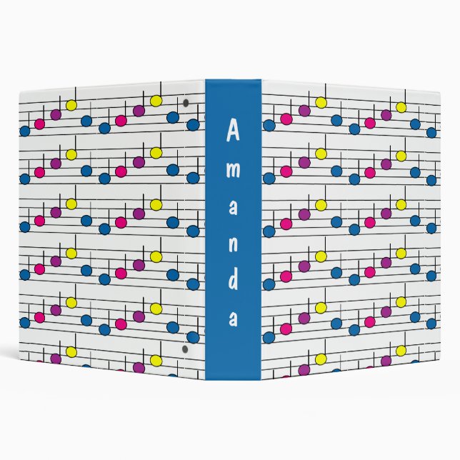 Vibrant Colourful Music Notes Pattern Personalize Binder (Background)